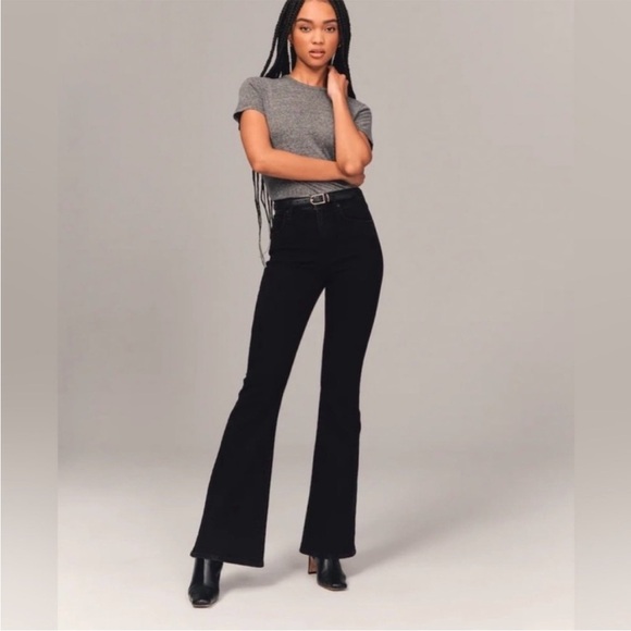 Abercrombie & Fitch black The Flare Ultra high rise denim jeans size 27/4 Short - Picture 1 of 9